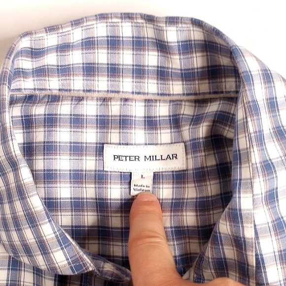 Peter Millar Men's Blue White Checkered Long Sleeve Button Down Shirt Large - Picture 8 of 9